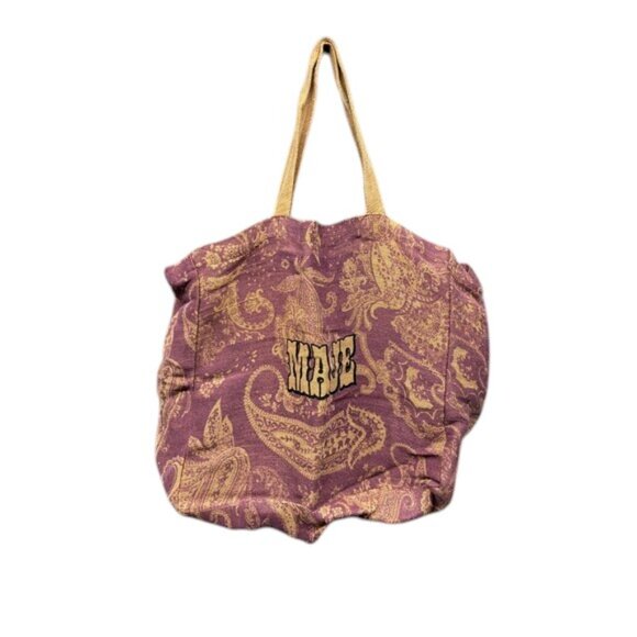Maje Large Tote Bag Purple Paisley Print Linen Shoulder Carryall Boho Style - Picture 1 of 12